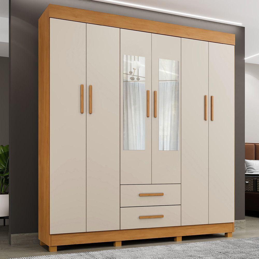 Guarda Roupa Leblon 6 Portas 2 Gavetas 7 Prateleiras Cinamomo Off - 2