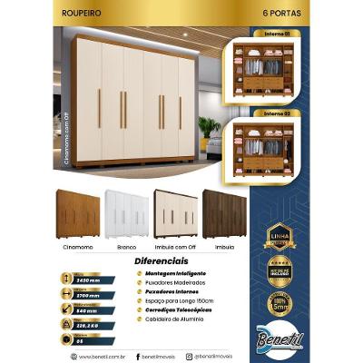 Guarda Roupa Atlanta 6 Portas 6 Gavetas 12 Prateleiras - Ben Cinamomo
