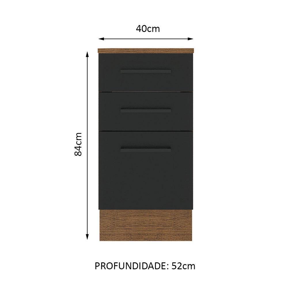 Balcão Madesa Agata 40cm 3 Gavetas Rustico Preto - 2
