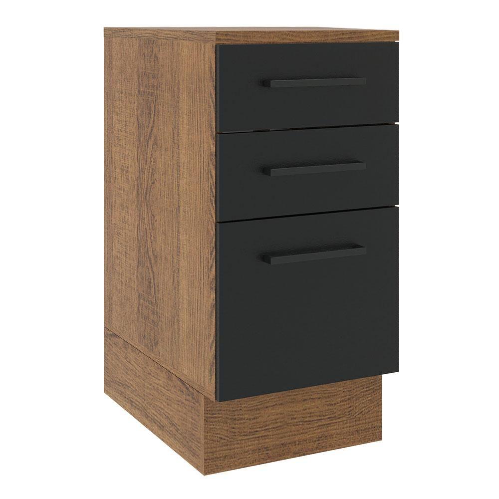 Balcão Madesa Agata 40cm 3 Gavetas Rustico Preto - 4