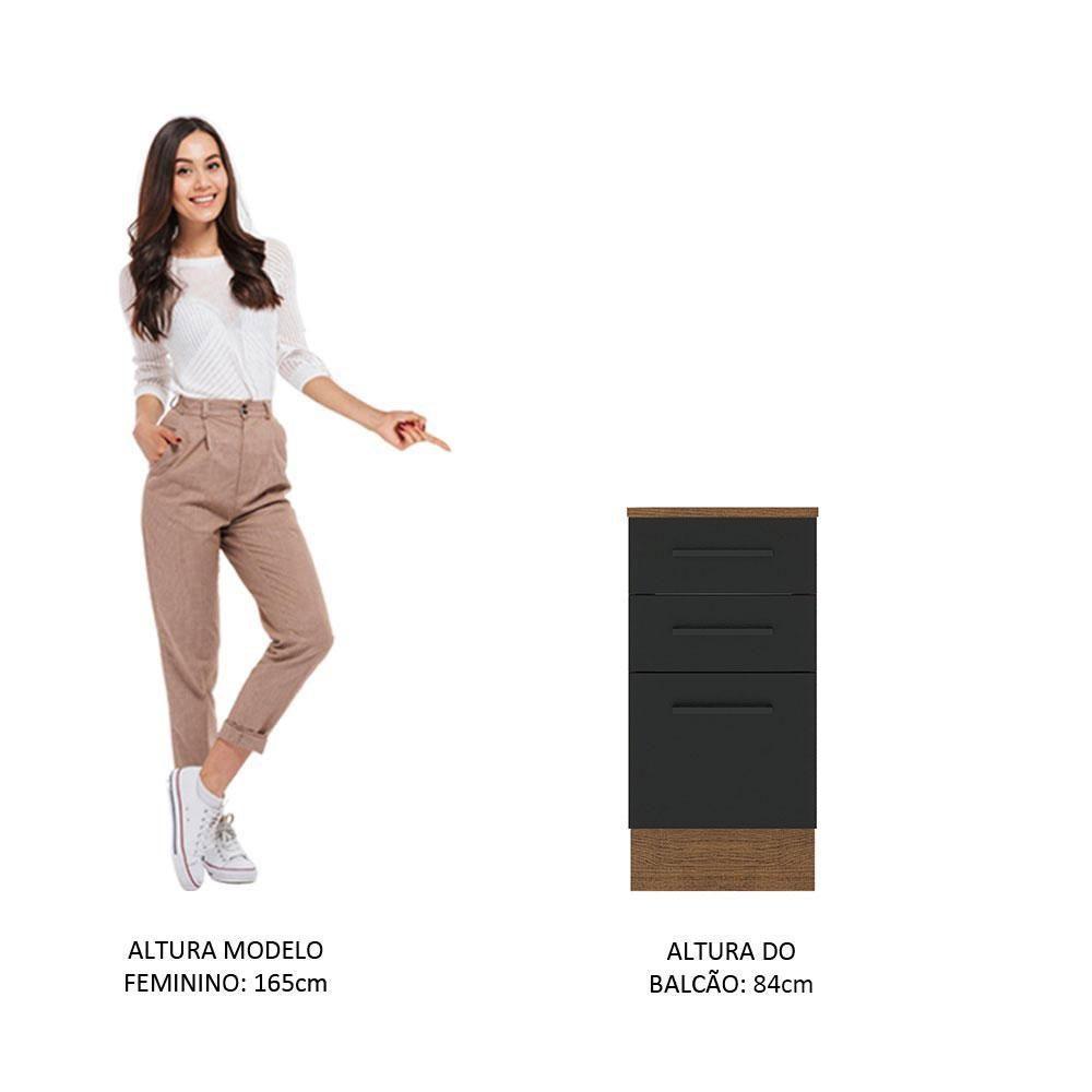 Balcão Madesa Agata 40cm 3 Gavetas Rustico Preto - 7
