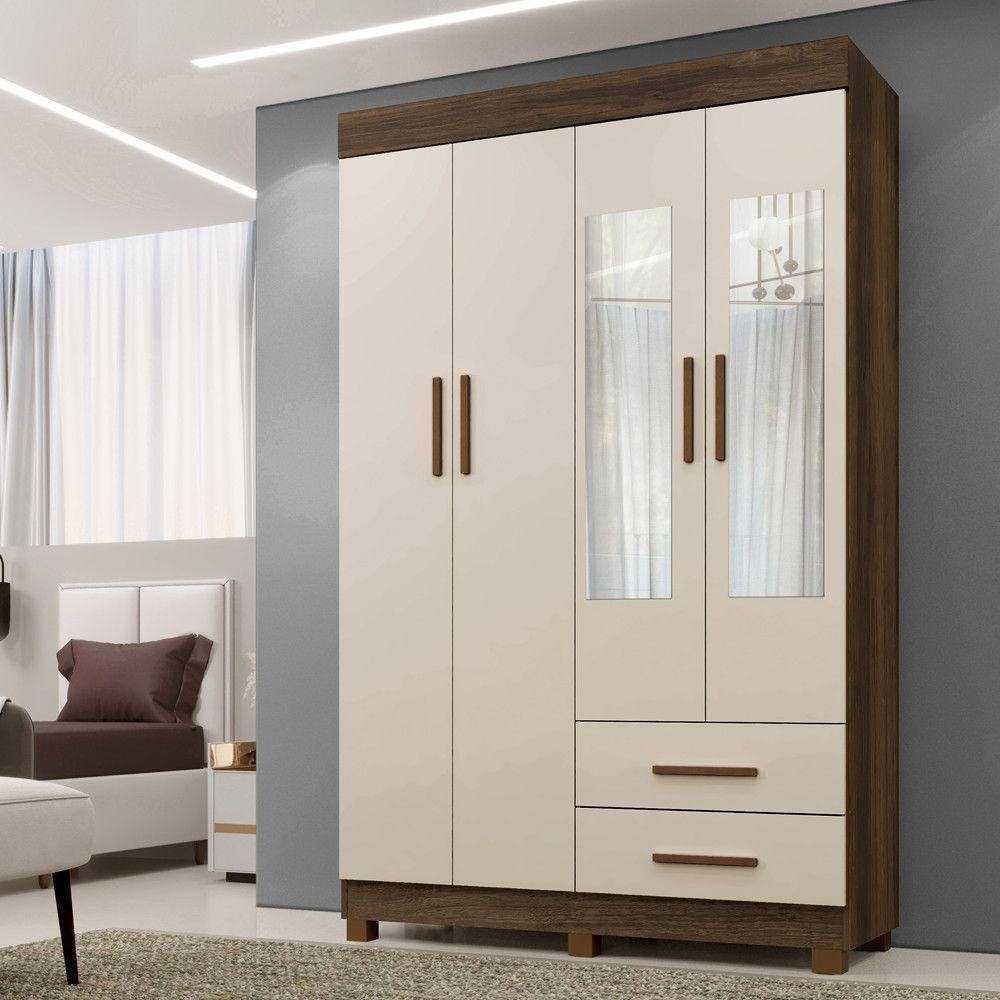 Guarda Roupa New Copacabana 4 Portas 2 Gavetas 5 Prateleiras Imbuia Off - 6