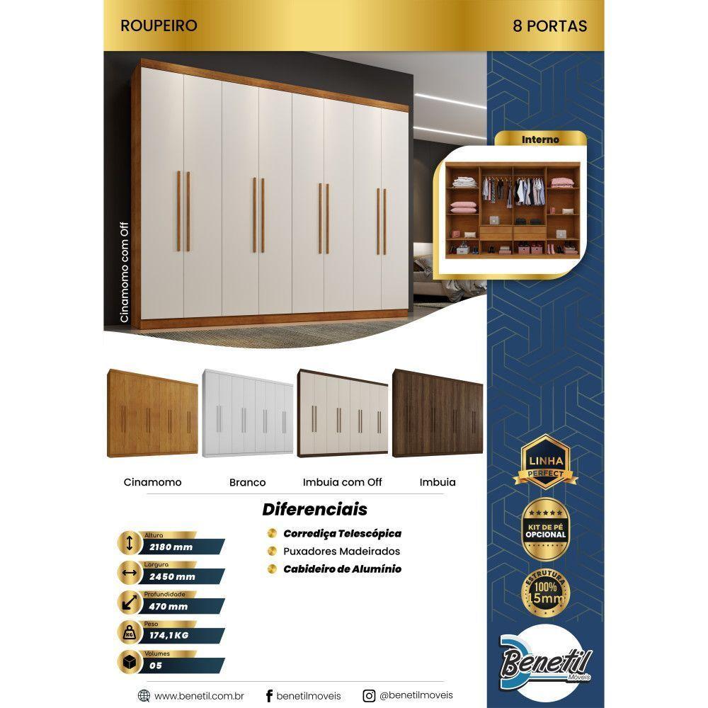 Guarda Roupa New Premium 8 Portas 4 Gavetas 8 Prateleiras Imbuia Off - 6