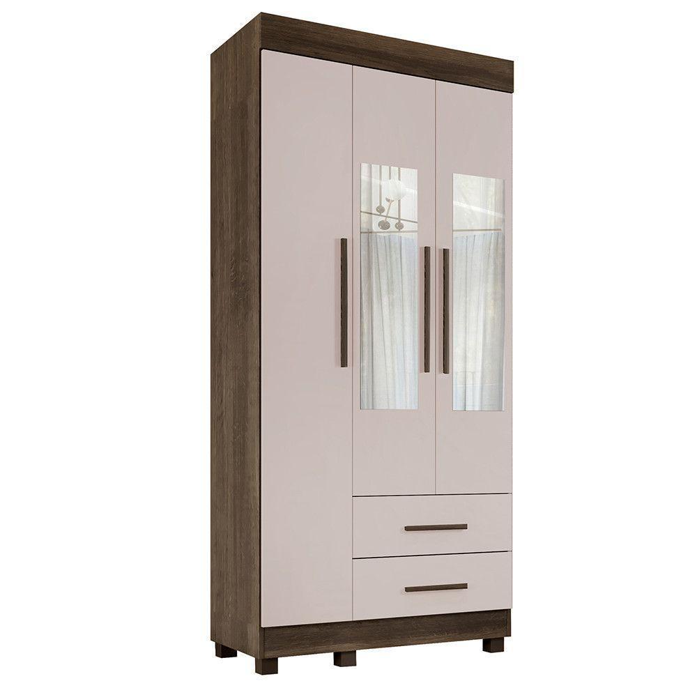 Guarda-roupa New Copacabana 3 Portas 2 Gavetas Com Espelho Imbuia Off - 1