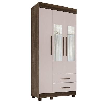 Guarda-roupa New Copacabana 3 Portas 2 Gavetas Com Espelho Imbuia Off