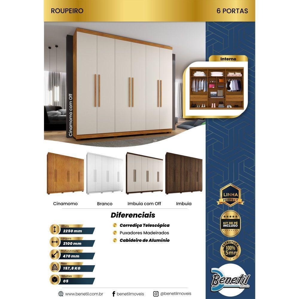 Guarda Roupa Viena 6 Portas 4 Gavetas 10 Prateleiras Branco - 6