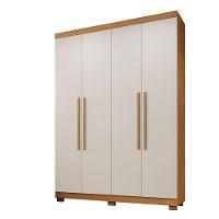 Guarda Roupa Viena 4 Portas 3 Gavetas 8 Prateleiras - Beneti Cinamomo Off - 1