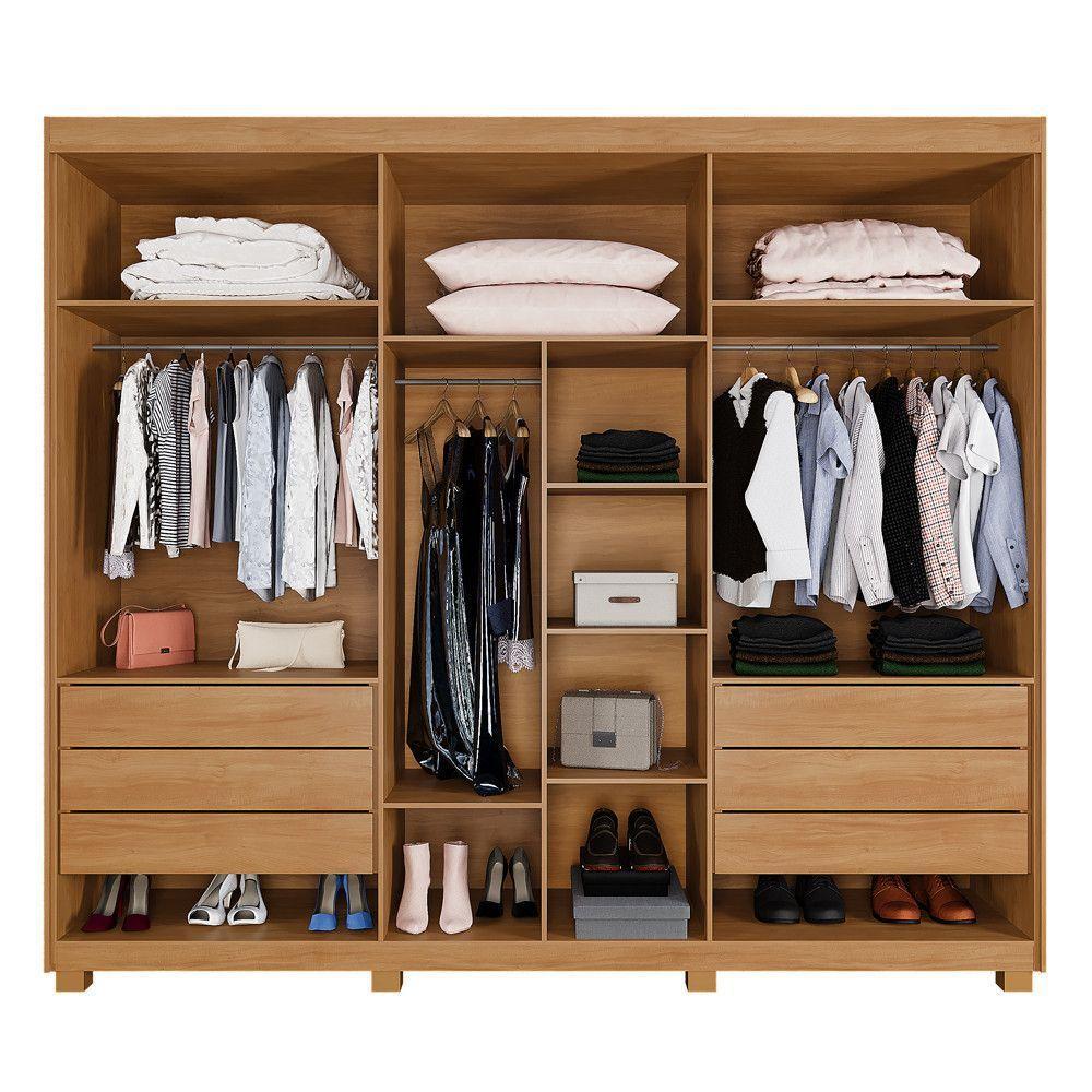 Guarda Roupa Siena 3 Portas Ripado 6 Gavetas 9 Prateleiras Cinamomo-off Flex - 5