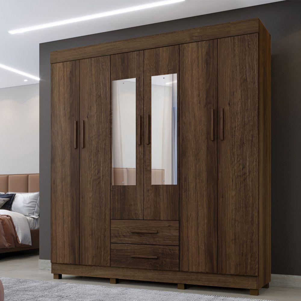 Guarda Roupa New Copacabana 6 Portas 2 Gavetas 7 Prateleiras Imbuia - 2