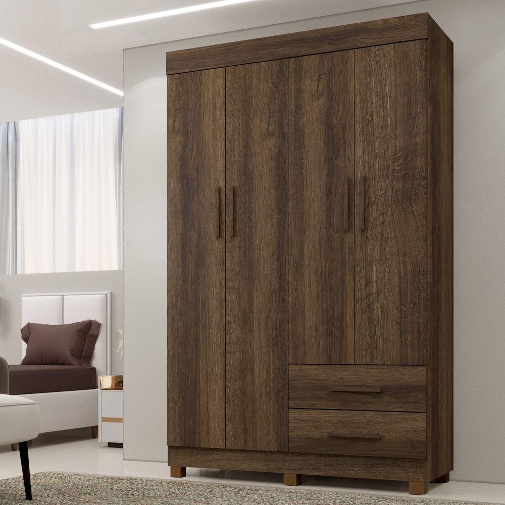 Guarda Roupa New Copacabana 4 Portas 2 Gavetas 5 Prateleiras Imbuia - 2