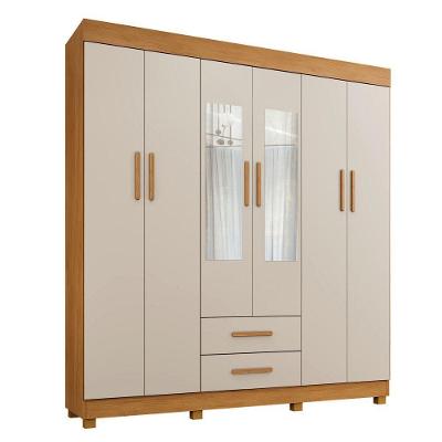 Guarda Roupa New Copacabana 6 Portas 2 Gavetas 7 Prateleiras Cinamomo Off
