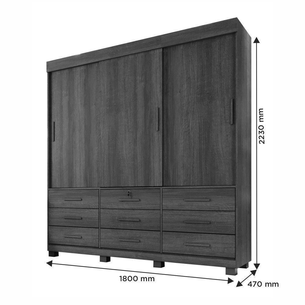 Guarda Roupa Londres 3 Portas 9 Gavetas 4 Prateleiras Imbuia-imbia Off Flex - 6
