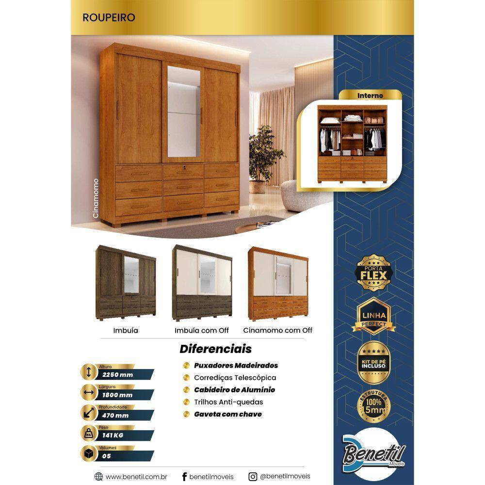 Guarda Roupa Londres 3 Portas 9 Gavetas 4 Prateleiras Imbuia-imbia Off Flex - 8