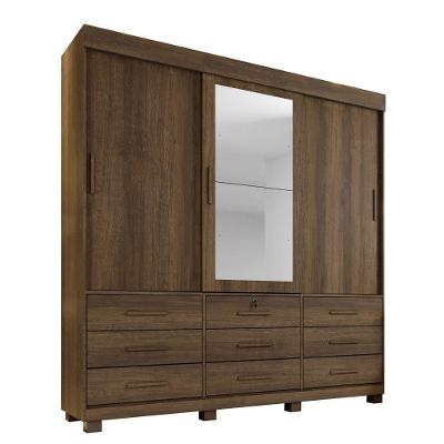 Guarda Roupa Londres 3 Portas 9 Gavetas 4 Prateleiras Imbuia-imbia Off Flex
