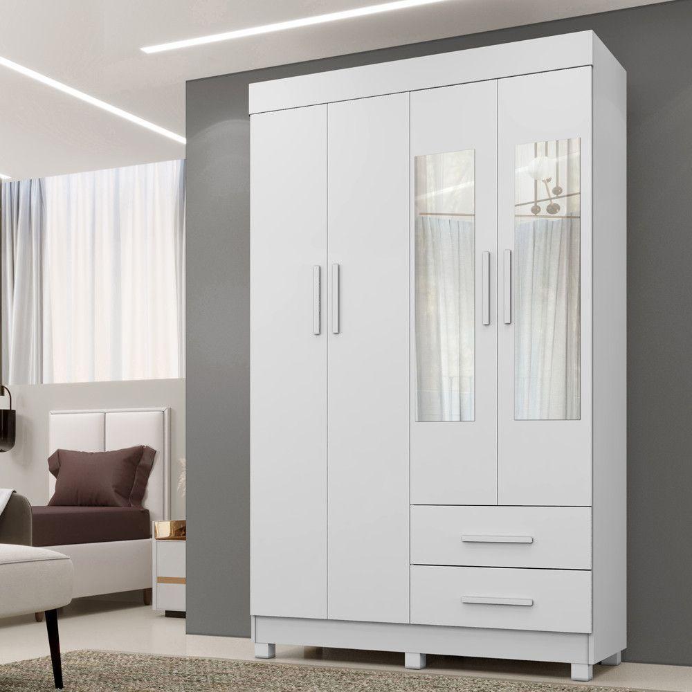 Guarda Roupa New Copacabana 4 Portas 2 Gavetas 5 Prateleiras Branco - 2