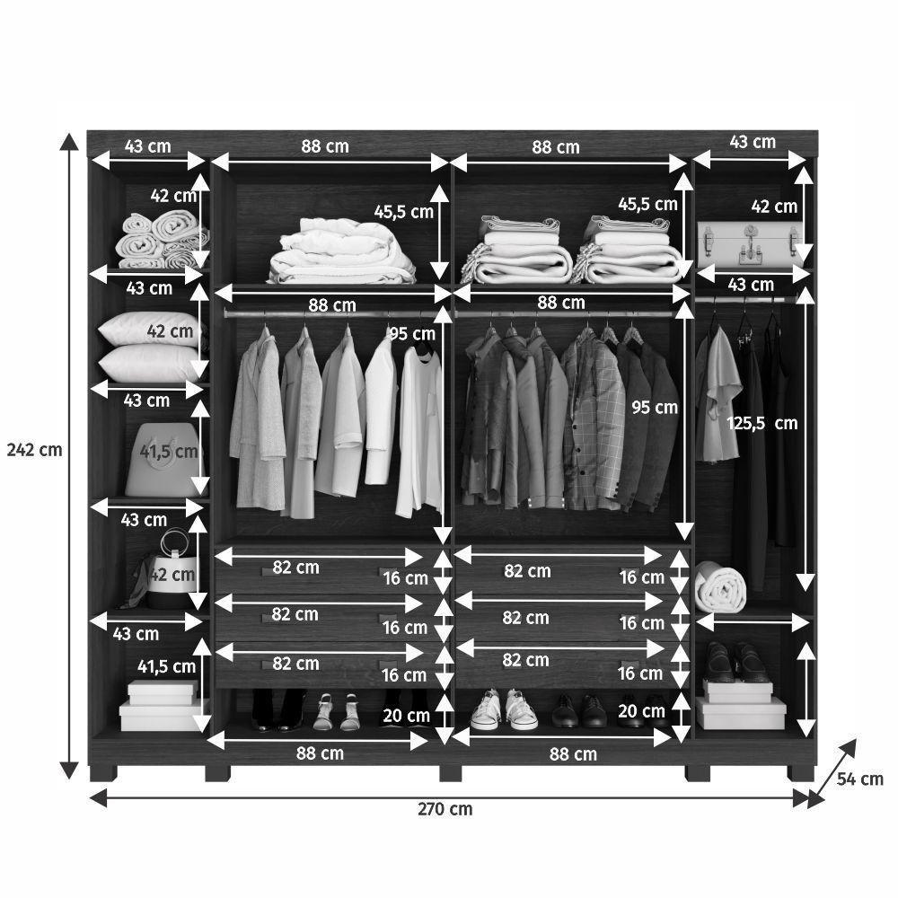 Guarda Roupa Noruega 6 Portas 6 Gavetas 12 Prateleiras Cinamomo Off - 6