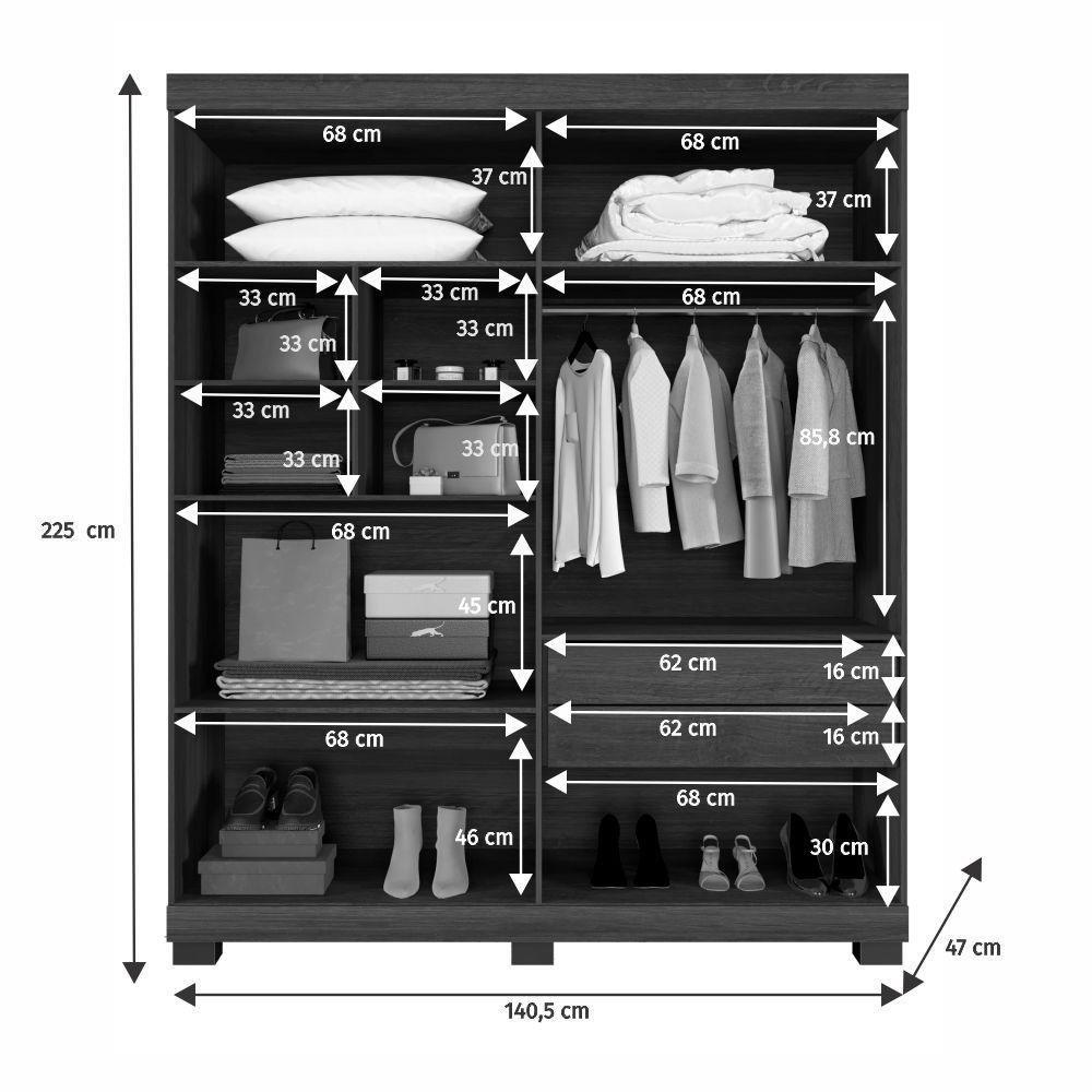 Guarda Roupa New Master 4 Portas 3 Gavetas 8 Prateleiras Cinamomo - 5