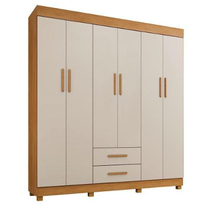 Guarda Roupa New Copacabana 6 Portas 2 Gavetas 7 Prateleiras Cinamomo Off