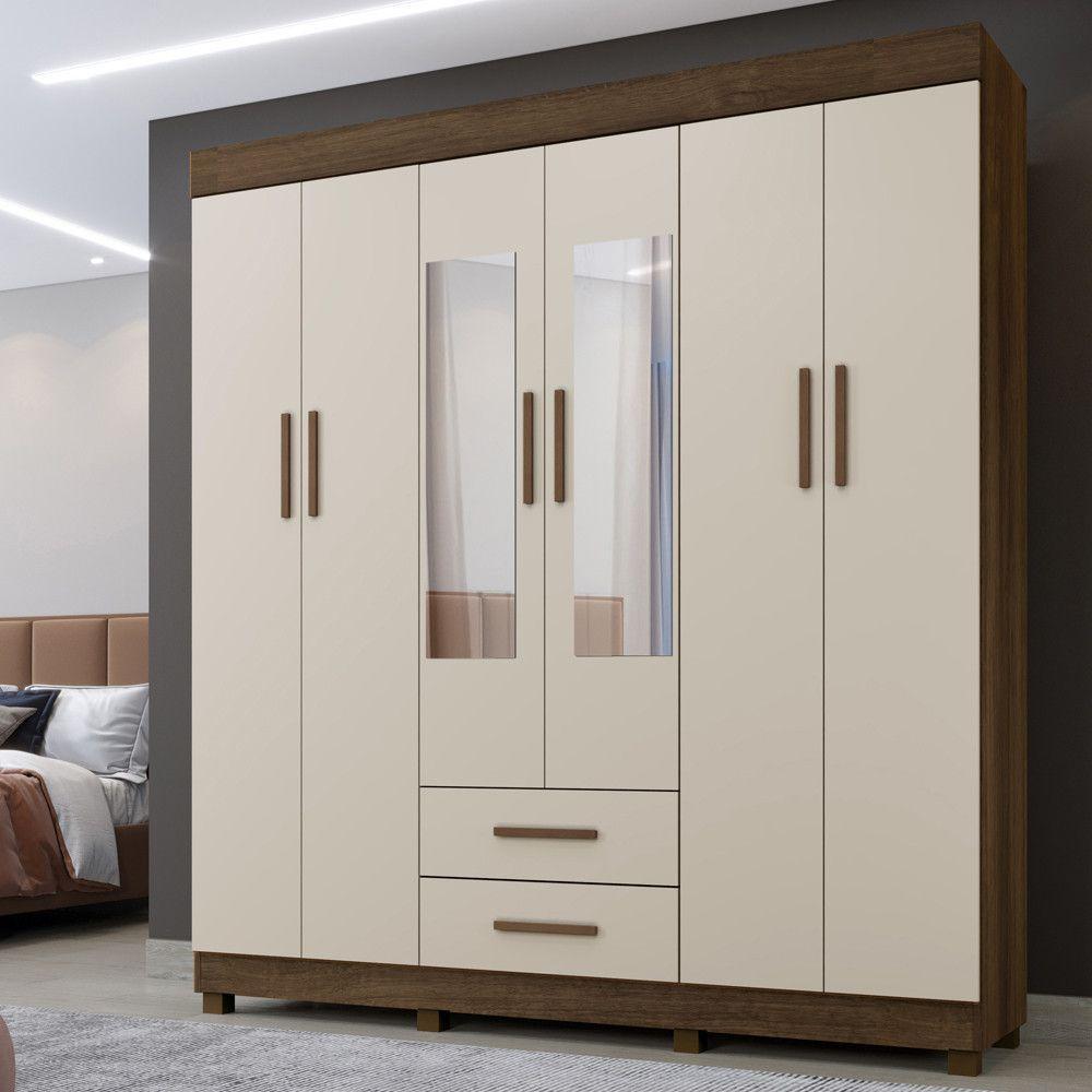 Guarda Roupa Leblon 6 Portas 2 Gavetas 7 Prateleiras Imbuia Off - 2