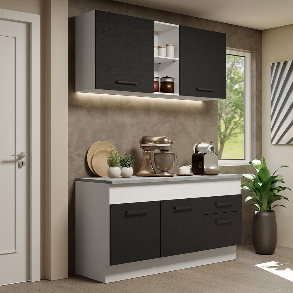 Cozinha Compacta 150001 Com Armário E Balcão Branco/Preto - 1
