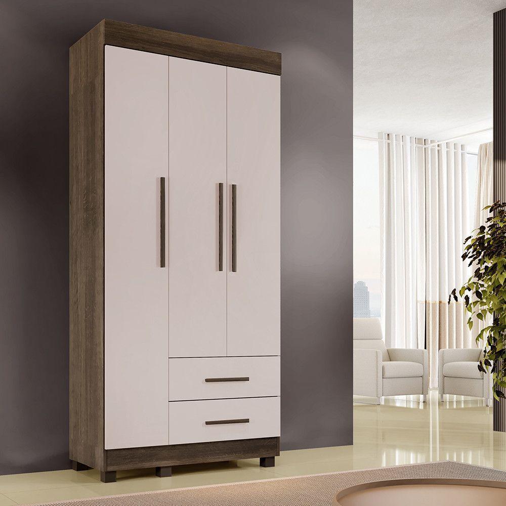 Guarda-roupa New Copacabana 3 Portas 2 Gavetas - Benetil Imbuia Off - 2