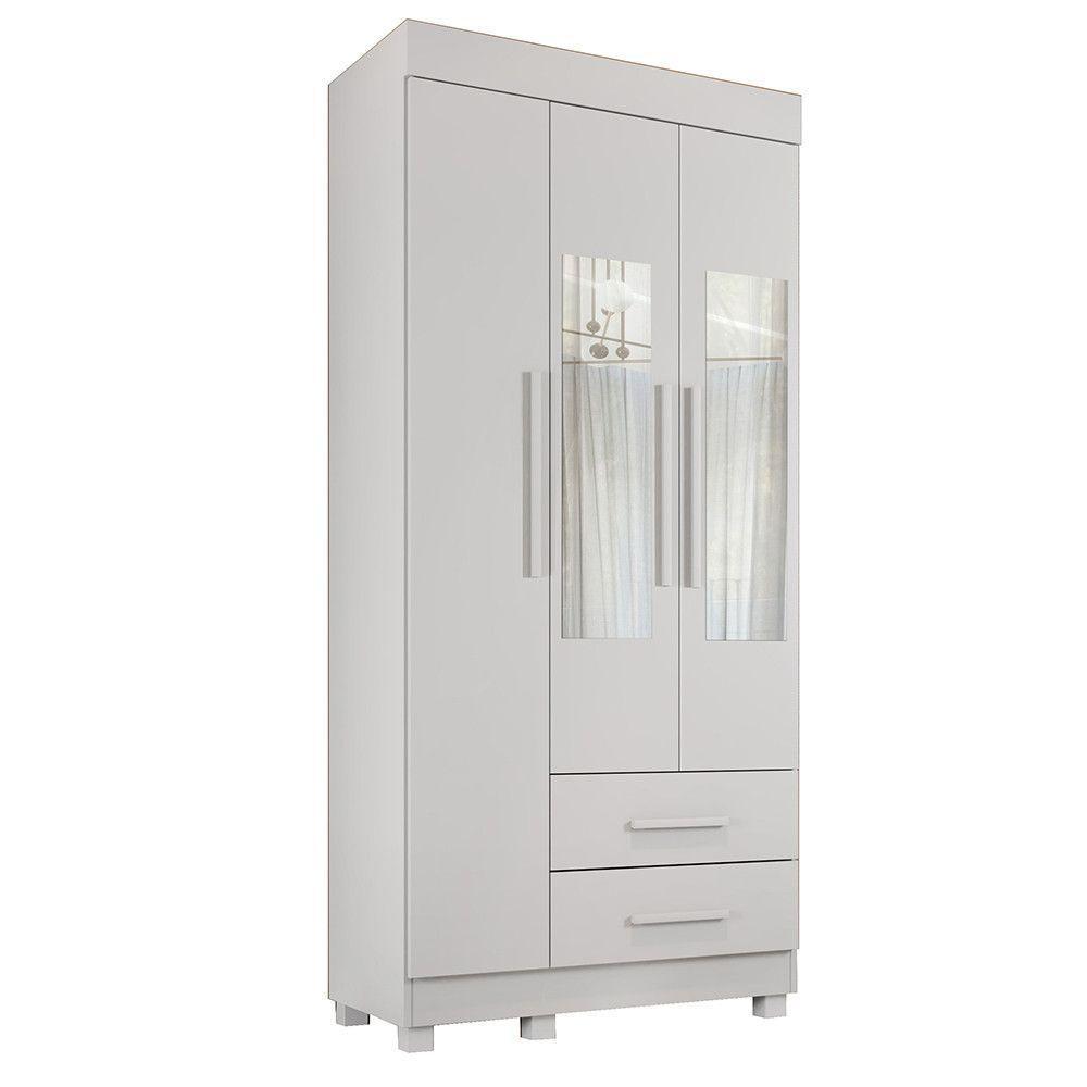 Guarda-roupa New Copacabana 3 Portas 2 Gavetas Com Espelho Branco - 1
