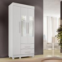 Guarda-roupa New Copacabana 3 Portas 2 Gavetas Com Espelho Branco - 2