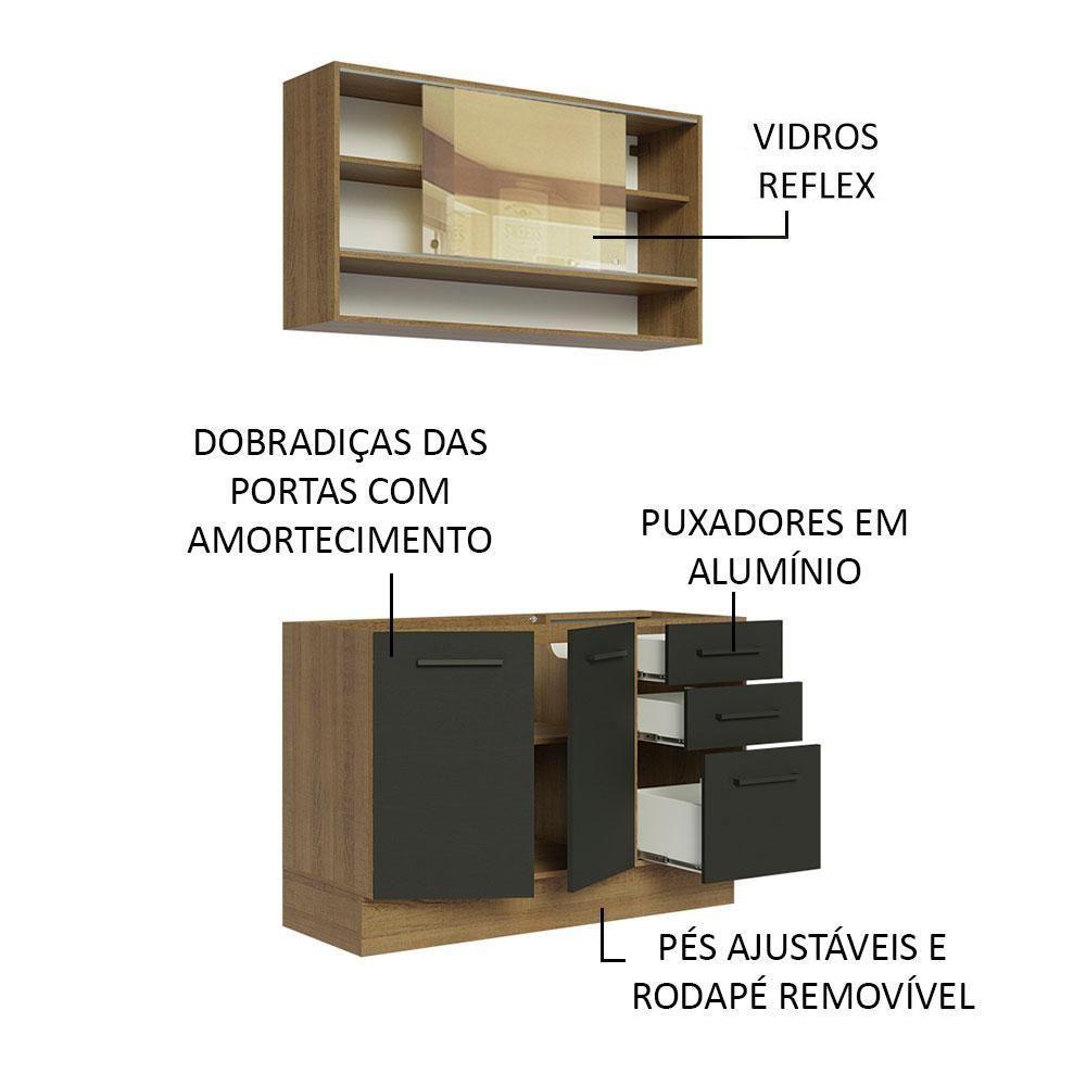 Cozinha Compacta 120002 Com Armário E Balcão Rustic/Preto - 8
