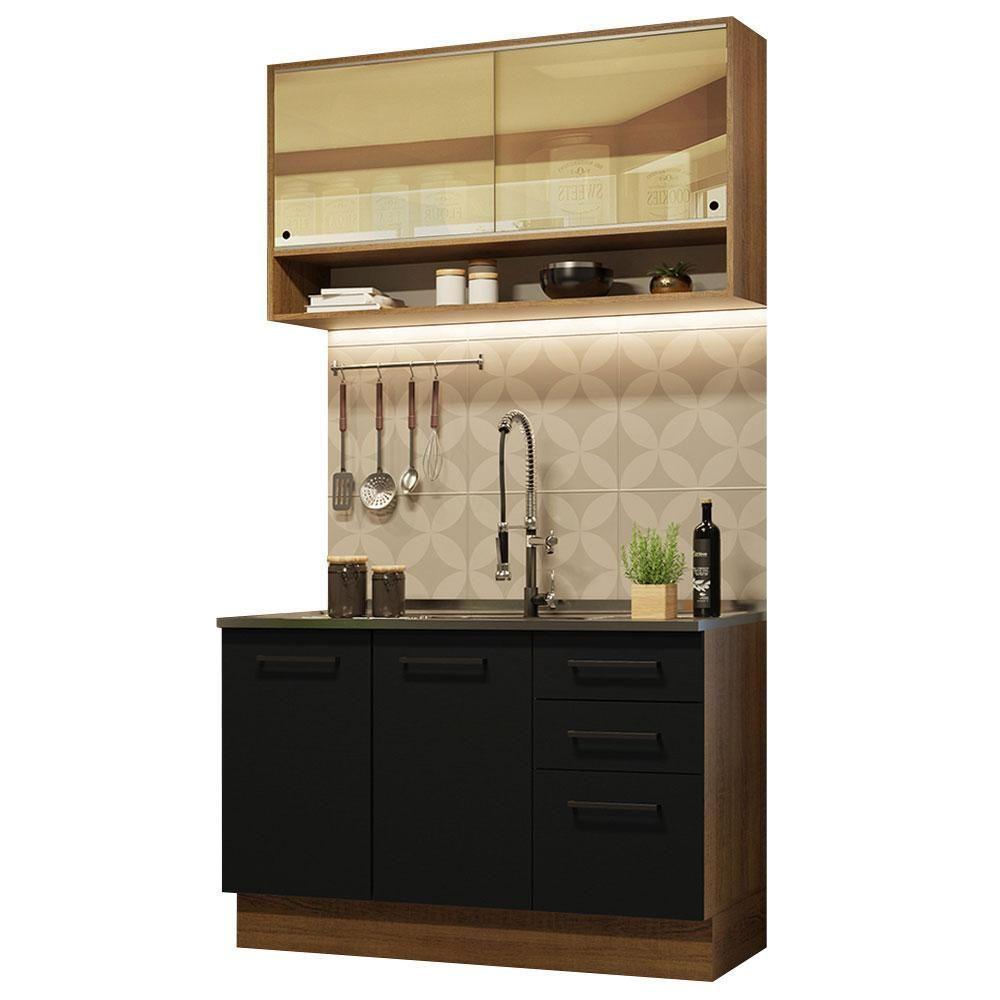 Cozinha Compacta 120002 Com Armário E Balcão Rustic/Preto - 10