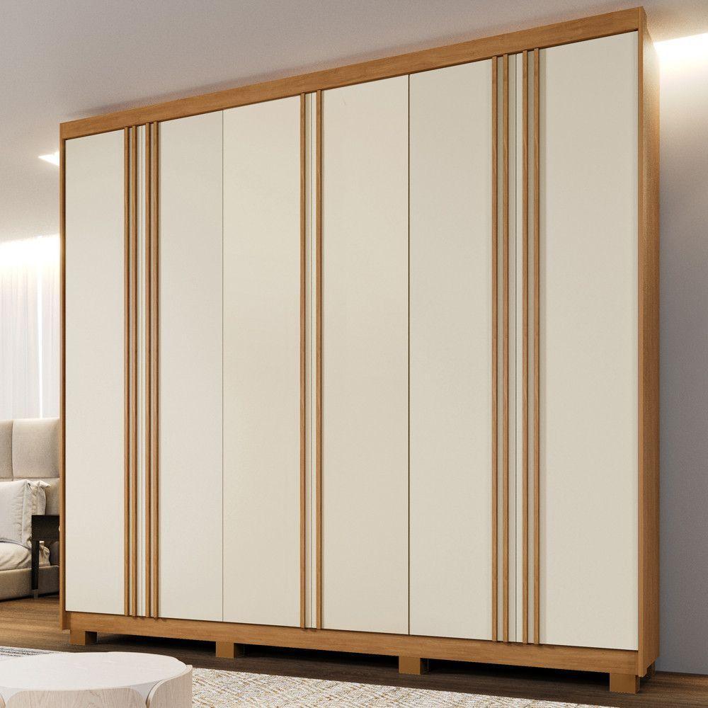 Guarda Roupa Porto 6 Portas Ripado 4 Gavetas 10 Prateleiras Cinamomo Off - 2