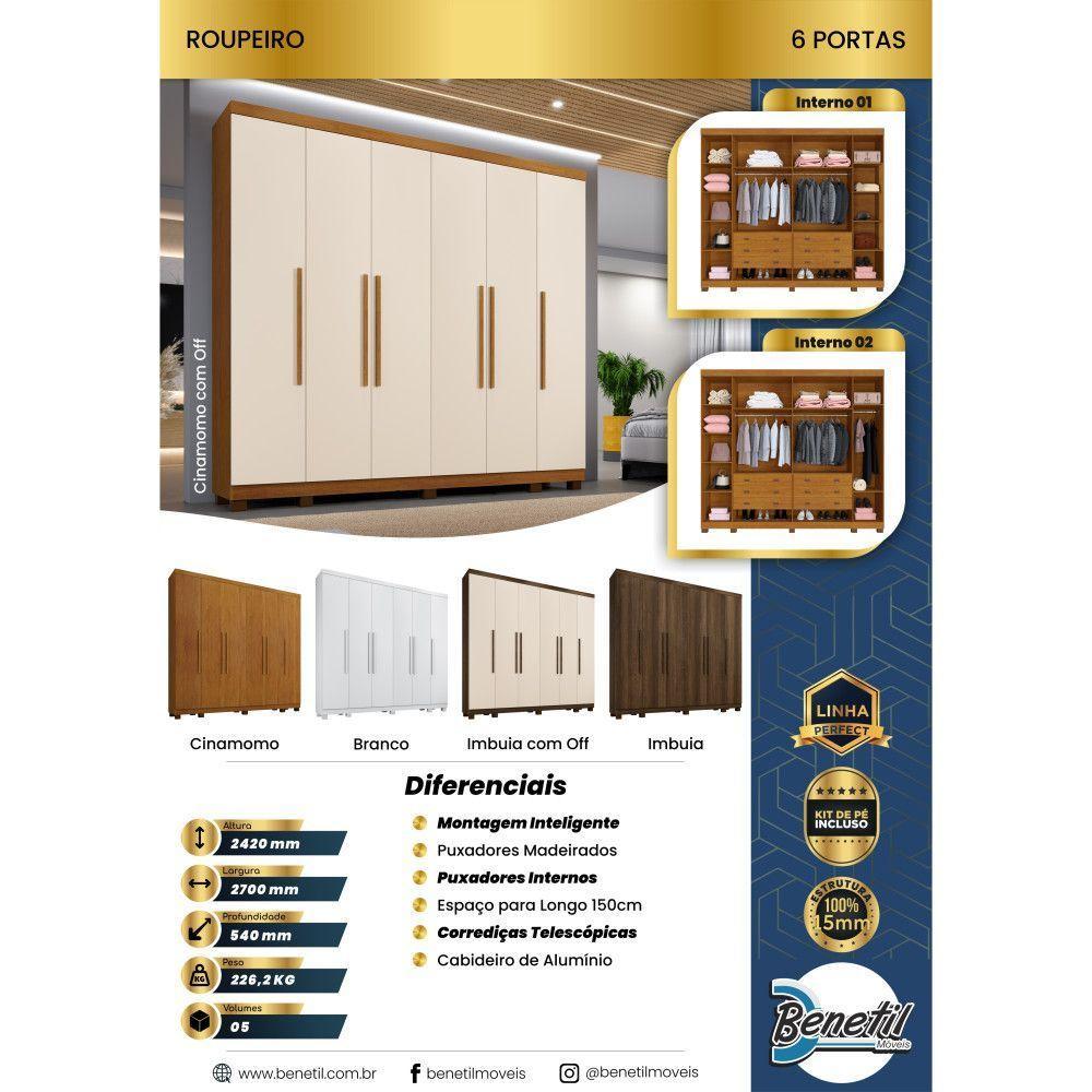 Guarda Roupa Miami 6 Portas 6 Gavetas 12 Prateleiras - Bene Imbuia Off - 5