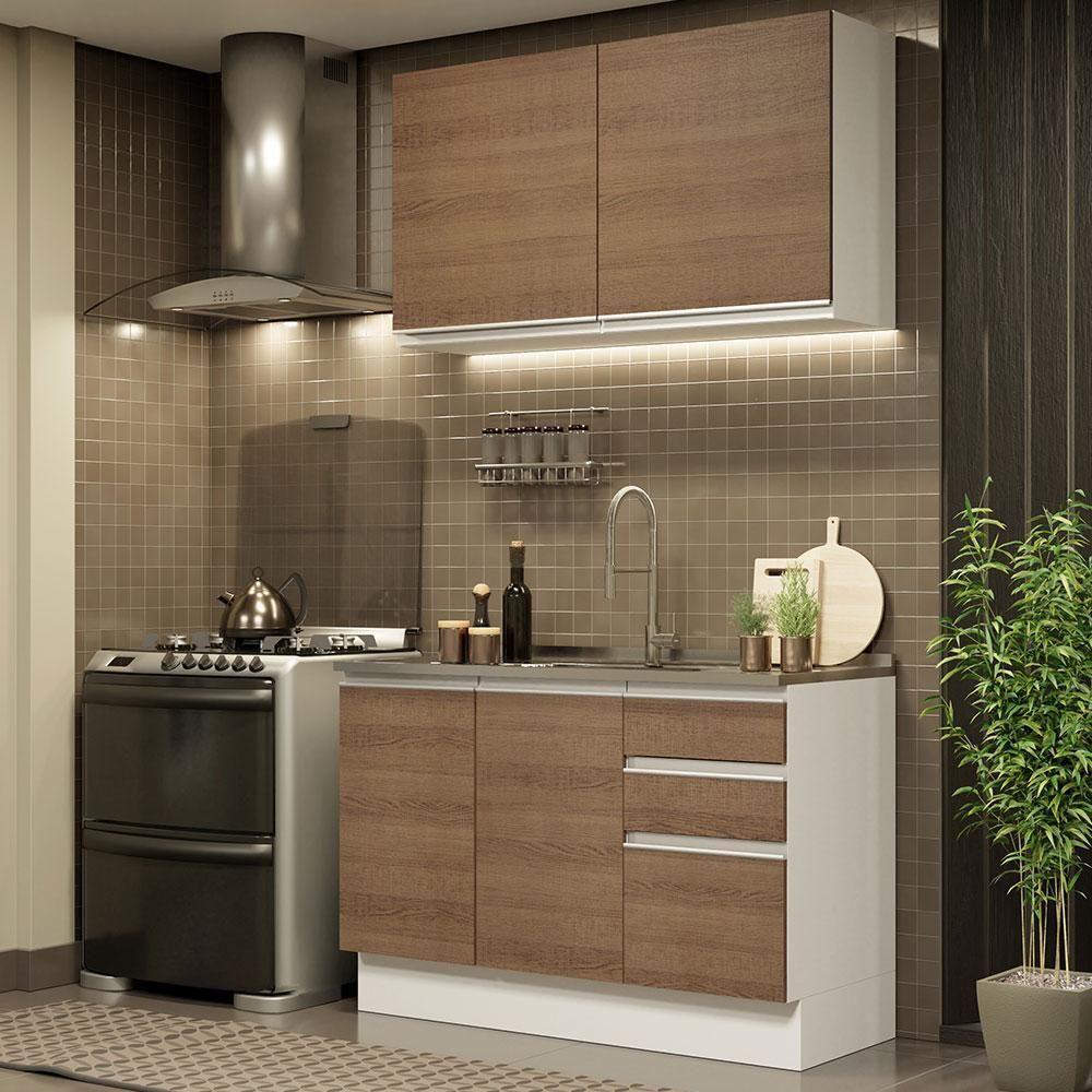 Cozinha Compacta 120003 Com Armário E Balcão Branco/Rustic - 1