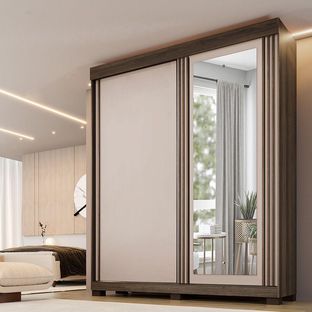 Guarda-roupa Mônaco - 2 Portas 3 Gavetas C/ Espelho -benetil Imbuia Off - 2