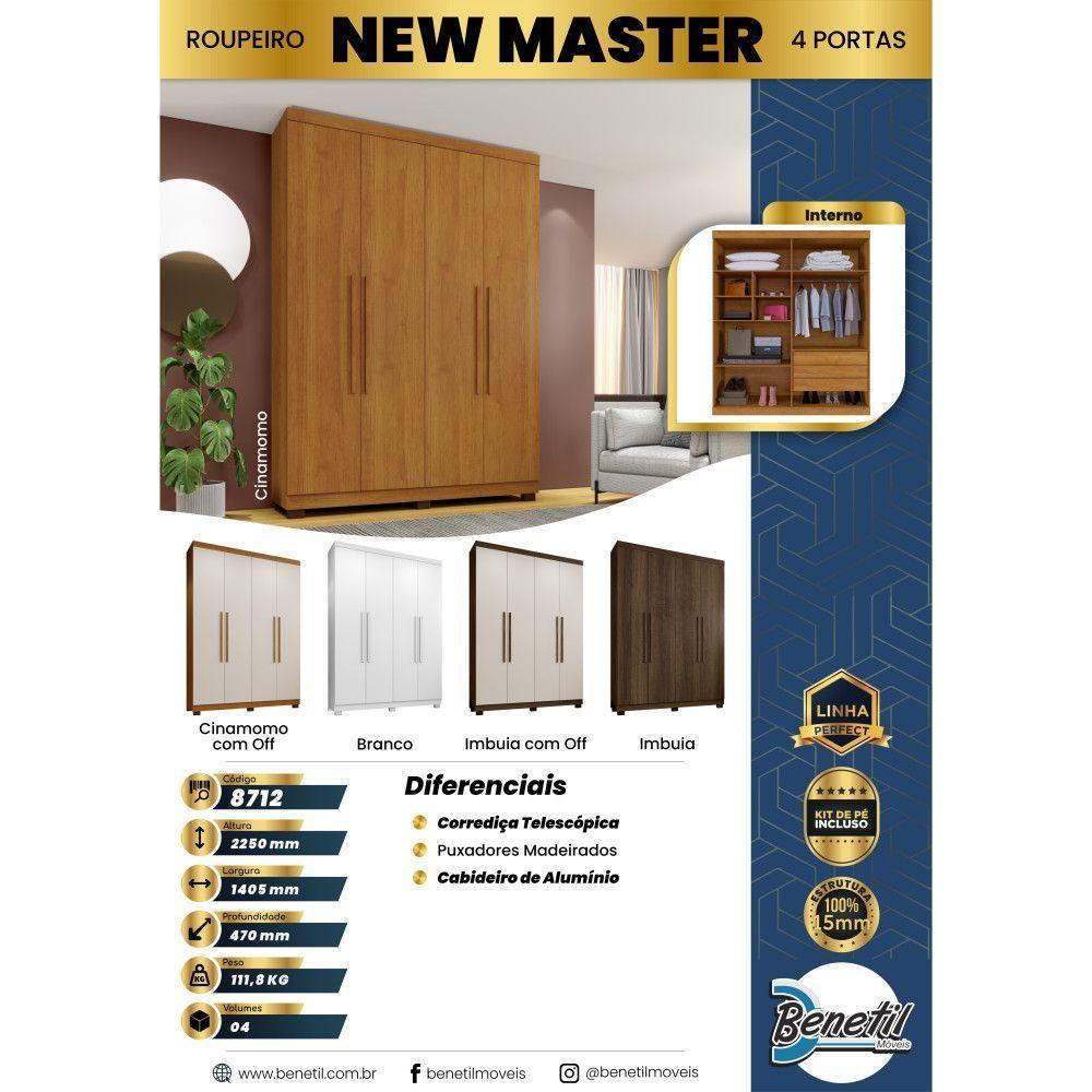 Guarda Roupa New Master 4 Portas 3 Gavetas 8 Prateleiras Imbuia - 6