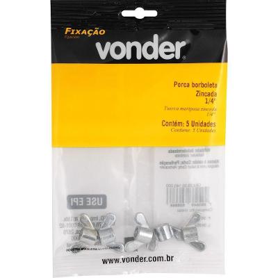 Porca Borboleta Zincada 1-4'' Com 5 Peças Vonder