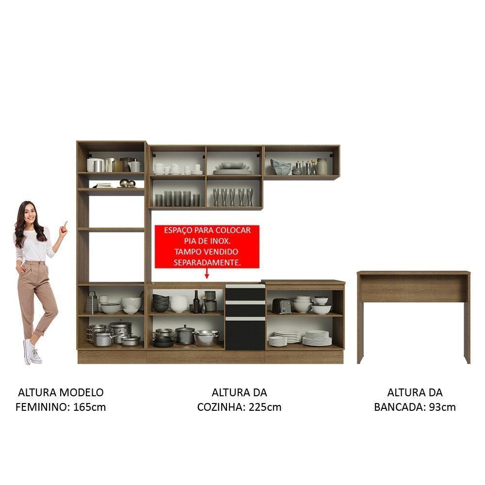 Cozinha 315002 Com Armário, Balcão E Bancada Rustic/Preto - 2