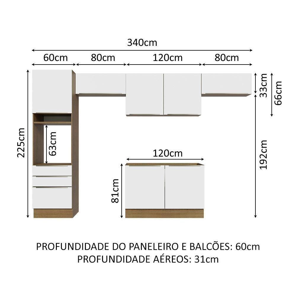 Cozinha 340001 Com Armário E Balcão Rustic/Branco Veludo - 9