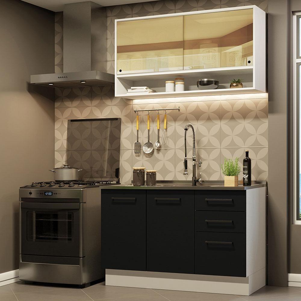 Cozinha Compacta 120002 Com Armário E Balcão Branco/Preto - 1