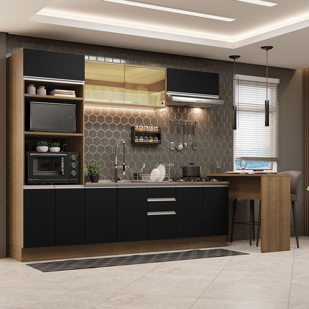 Cozinha 315001 Com Armário, Balcão E Bancada Rustic/Preto - 1