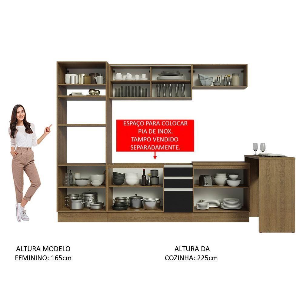 Cozinha 315001 Com Armário, Balcão E Bancada Rustic/Preto - 7