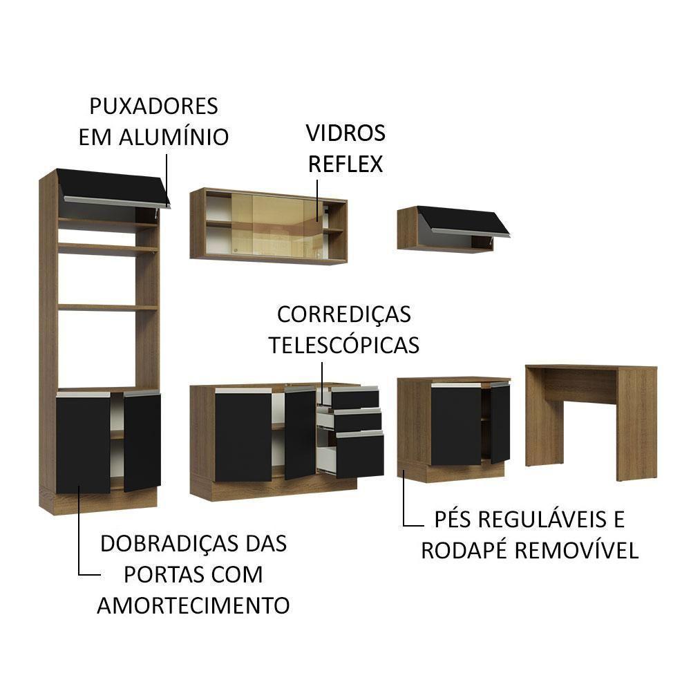 Cozinha 315001 Com Armário, Balcão E Bancada Rustic/Preto - 8