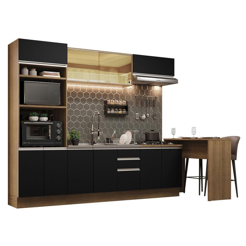 Cozinha 315001 Com Armário, Balcão E Bancada Rustic/Preto - 10