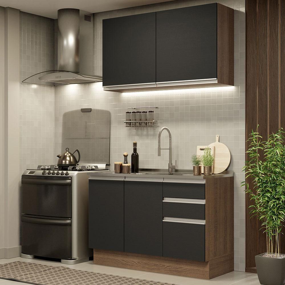 Cozinha Compacta 120003 Com Armário E Balcão Rustic/Preto - 1