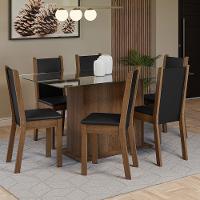 Conjunto Sala De Jantar Mesa Tampo De Vidro 6 Cadeiras Rustic/preto Yolanda Madesa Rustic/preto - 1