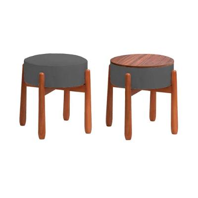Puff Decorativo Redondo Luxo - Tecido Cinza Noturno