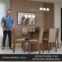 Conjunto Sala De Jantar Mesa Tampo De Vidro 6 Cadeiras Rustic/crema/sintético Bege Yolanda Madesa Rustic/crema/sintético Bege - 2