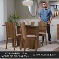 Conjunto Sala De Jantar Mesa Tampo De Vidro 4 Cadeiras Rustic/sintético Bege Espanha Madesa Rustic/sintético Bege - 3