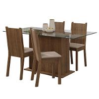 Conjunto Sala De Jantar Mesa Tampo De Vidro 4 Cadeiras Rustic/sintético Bege Espanha Madesa Rustic/sintético Bege - 9