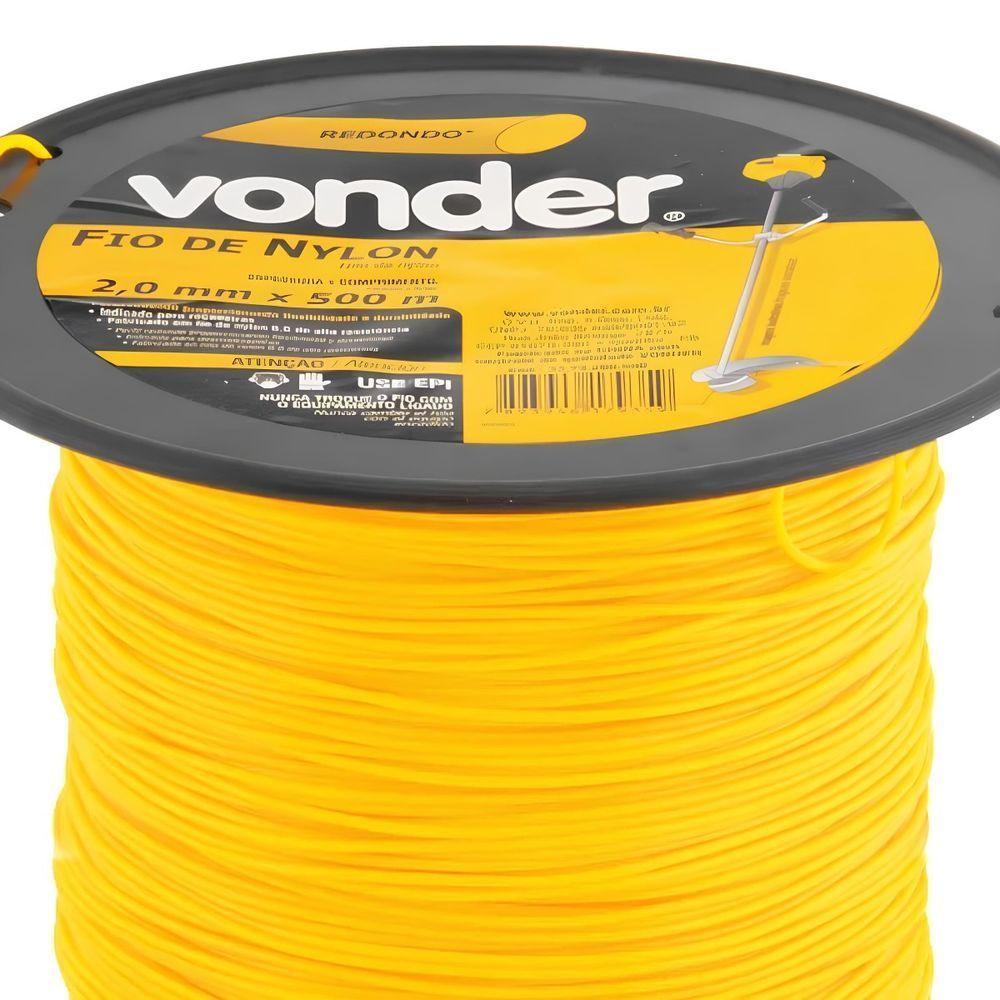 Fio De Nylon 2,0mm X 500m Redondo Para Roçadeiras E Aparadores Vonder Rolo Amarelo Universal - 6