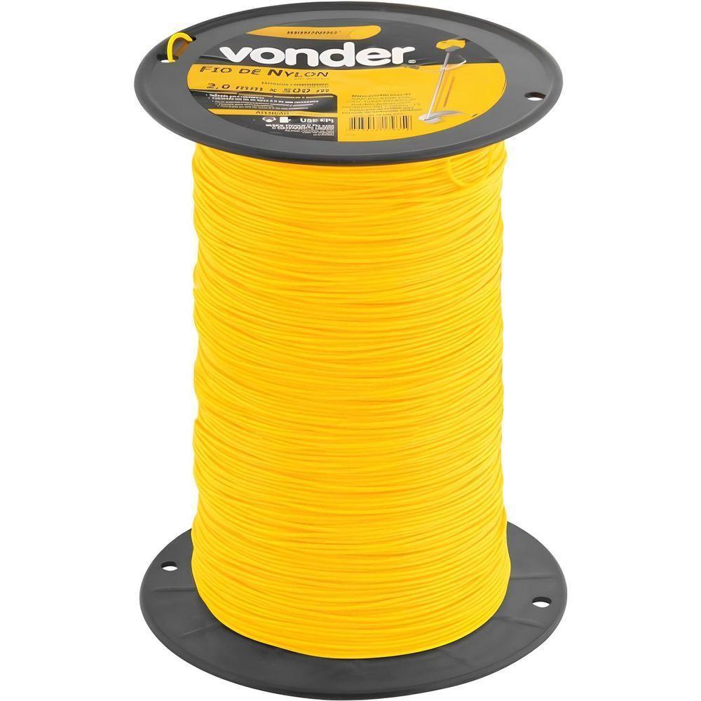 Fio De Nylon 2,0mm X 500m Redondo Para Roçadeiras E Aparadores Vonder Rolo Amarelo Universal - 1